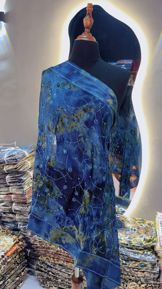Foulard Tlija Bleu - Chale Elegant UAE Mariee Marocaine - Mode UAE Maroc | Zargue