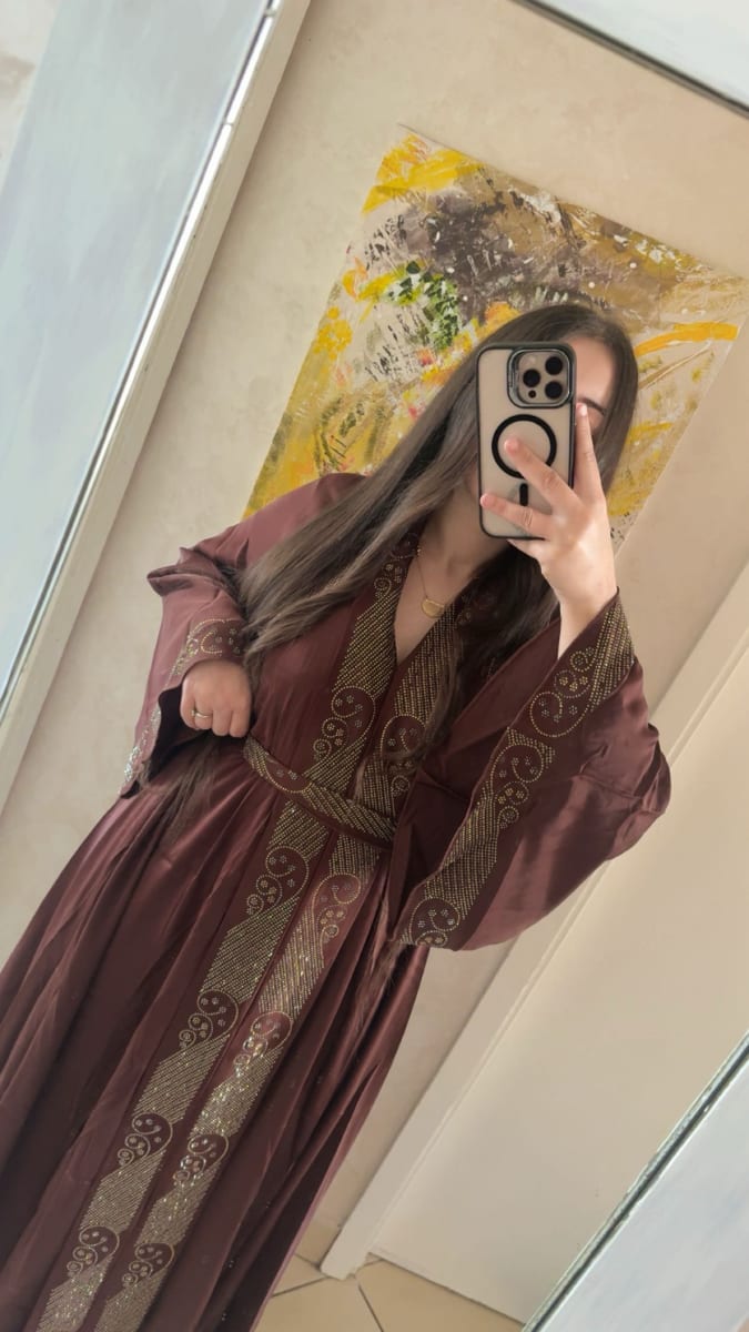 Abaya Marron Premium UAE - Robe Elegante Mariage Maroc - Mode UAE Maroc | Zargue