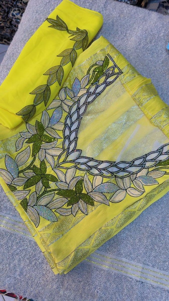 Mikhwar Jawhara Jaune - Tissu Luxe 3ars Mariage UAE couleur jaune et vert - Mikhwar UAE authentique disponible au Maroc chez Zargue