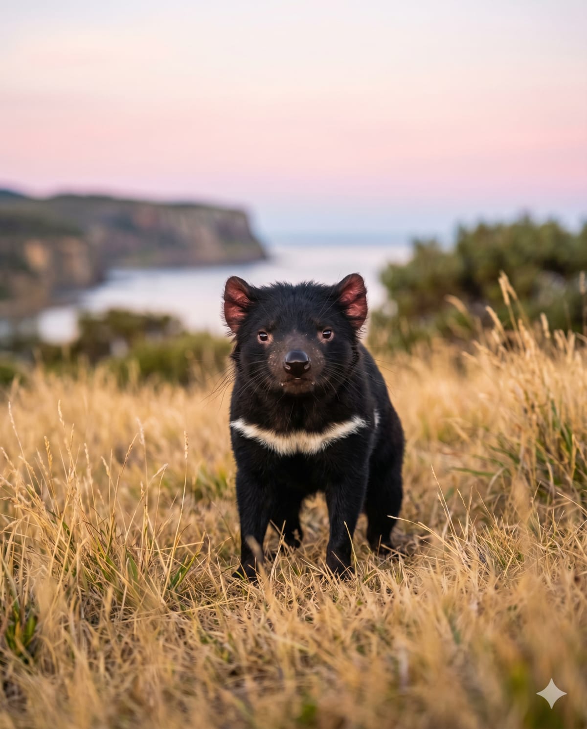 Healthy Tasmanian devil at dusk on Maria Island, part of the Save the Tasmanian Devil PIT tag monitoring program