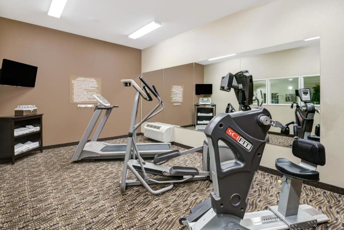 Fitness centre at Microtel Williston — cardio machines, free weights and gym equipment