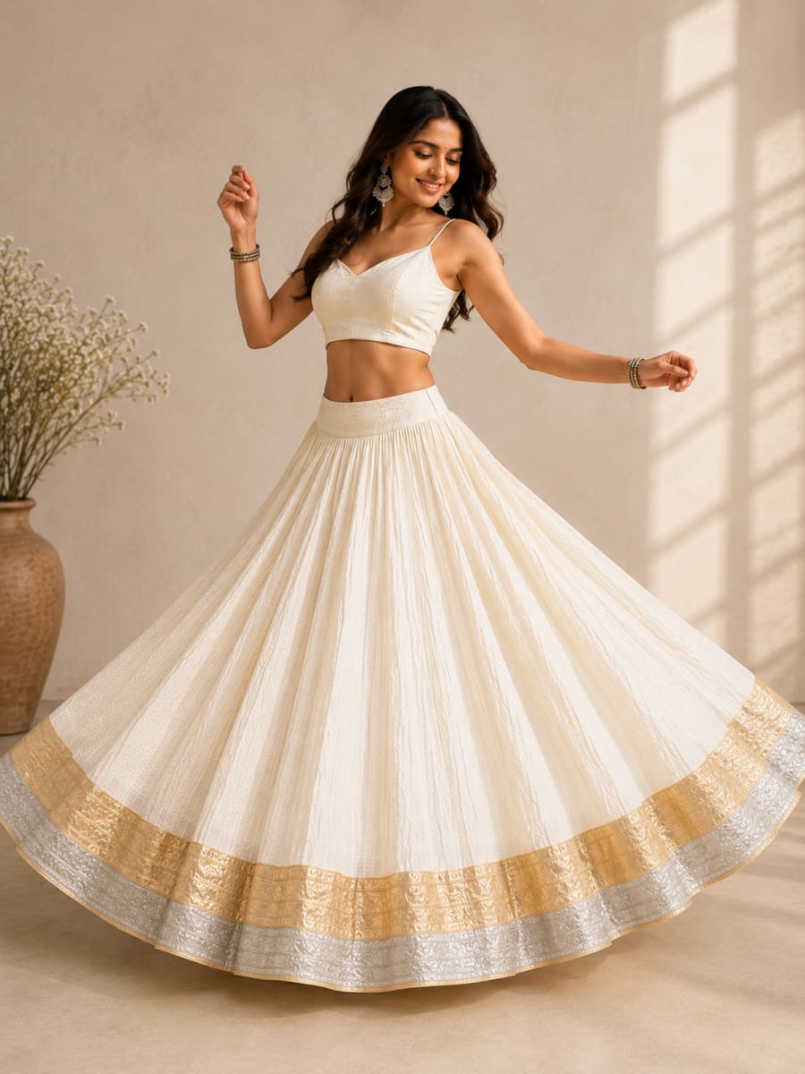Off White Pure Mul Cotton Chaniya