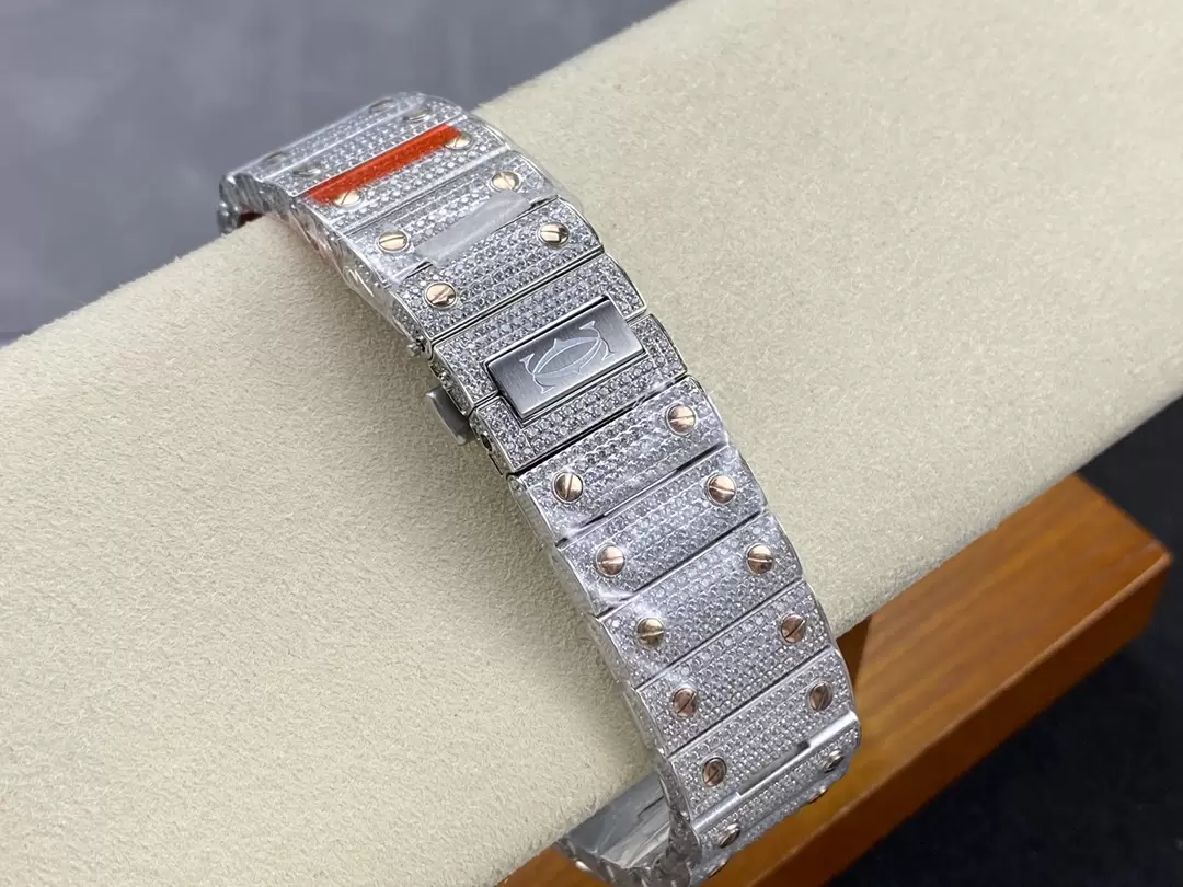 까르띠에 AMG공장 까르띠에 산토스 화이트 다이얼 로즈골드 콤비 버스트 다운 40mm 9015 무브먼트 상세 이미지 8