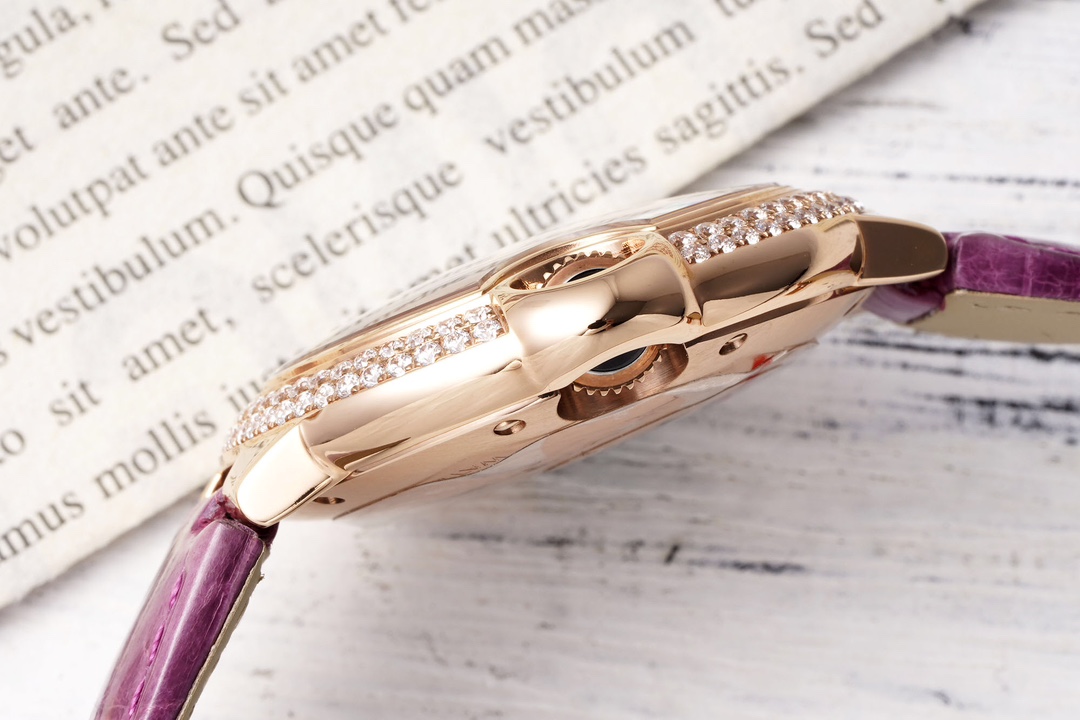 까르띠에 AF공장 까르띠에 발롱 브루 드 로즈골드 다이아 베젤 / 퍼플 가죽밴드 33mm SEIKO NH05A 21J 무브먼트 상세 이미지 7