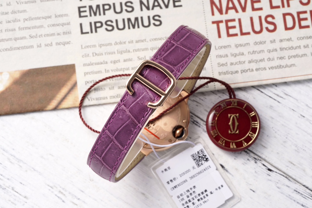 까르띠에 AF공장 까르띠에 발롱 브루 드 로즈골드 다이아 베젤 / 퍼플 가죽밴드 33mm SEIKO NH05A 21J 무브먼트 상세 이미지 9