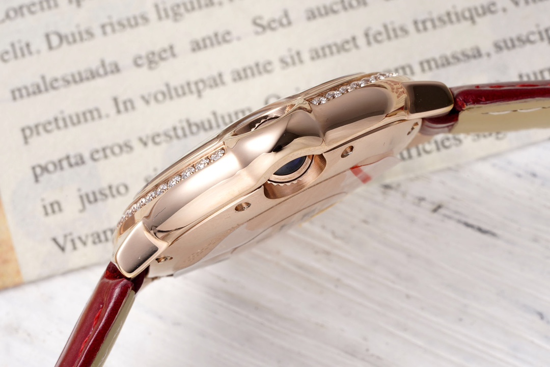 까르띠에 AF공장 까르띠에 발롱 브루 드 로즈골드 다이아 베젤 / 레드 가죽밴드 33mm SEIKO NH05A 21J 무브먼트 상세 이미지 7