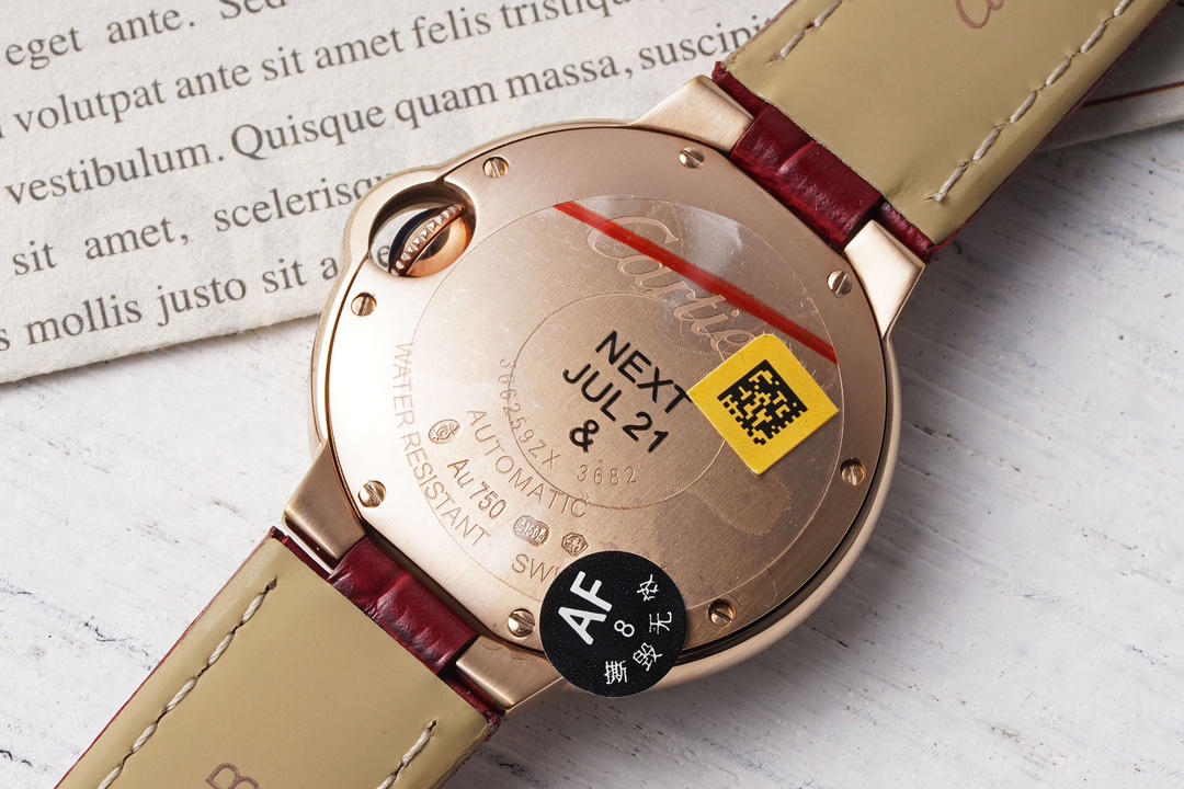 까르띠에 AF공장 까르띠에 발롱 브루 드 로즈골드 다이아 베젤 / 레드 가죽밴드 33mm SEIKO NH05A 21J 무브먼트 상세 이미지 8