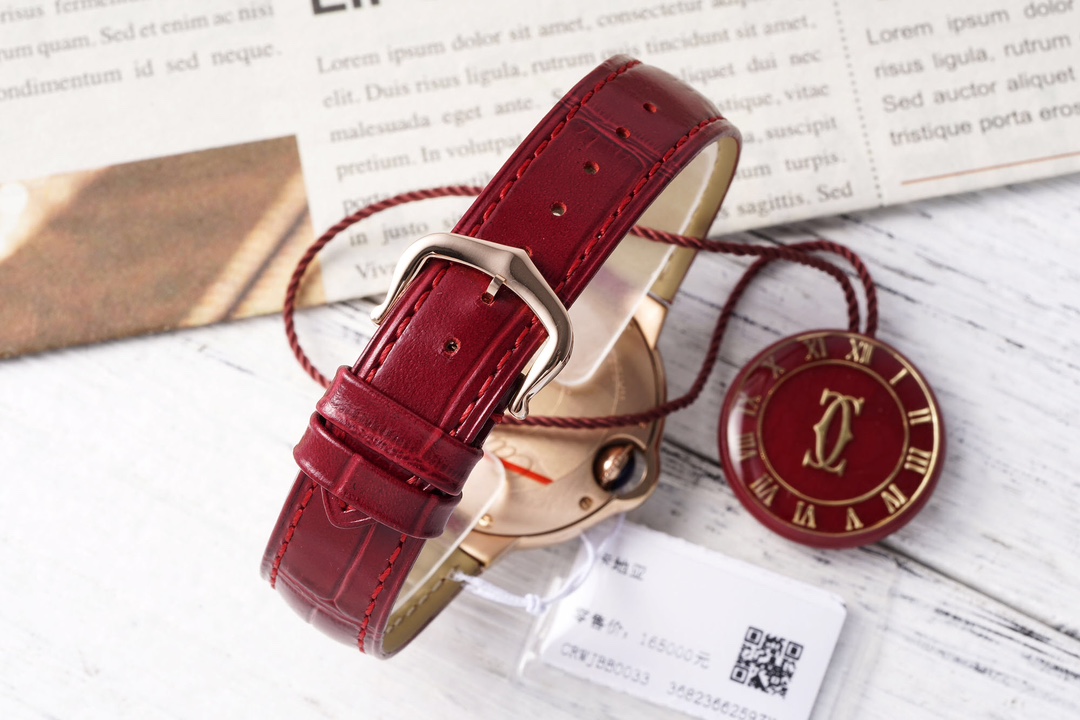 까르띠에 AF공장 까르띠에 발롱 브루 드 로즈골드 다이아 베젤 / 레드 가죽밴드 33mm SEIKO NH05A 21J 무브먼트 상세 이미지 9