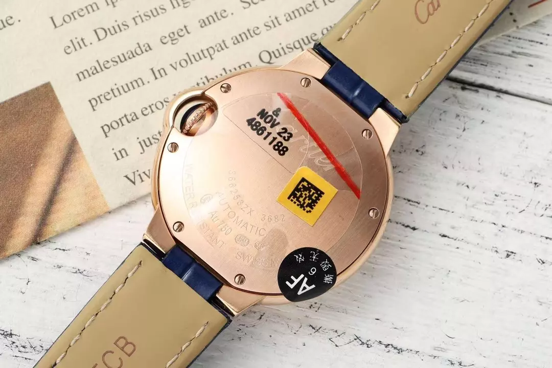 까르띠에 AF공장 까르띠에 발롱 브루 드 로즈골드 다이아 베젤 / 블루 가죽밴드 33mm SEIKO NH05A 21J 무브먼트 상세 이미지 6