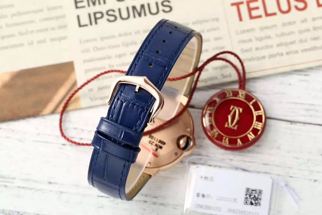 까르띠에 AF공장 까르띠에 발롱 브루 드 로즈골드 다이아 베젤 / 블루 가죽밴드 33mm SEIKO NH05A 21J 무브먼트 상세 이미지 9