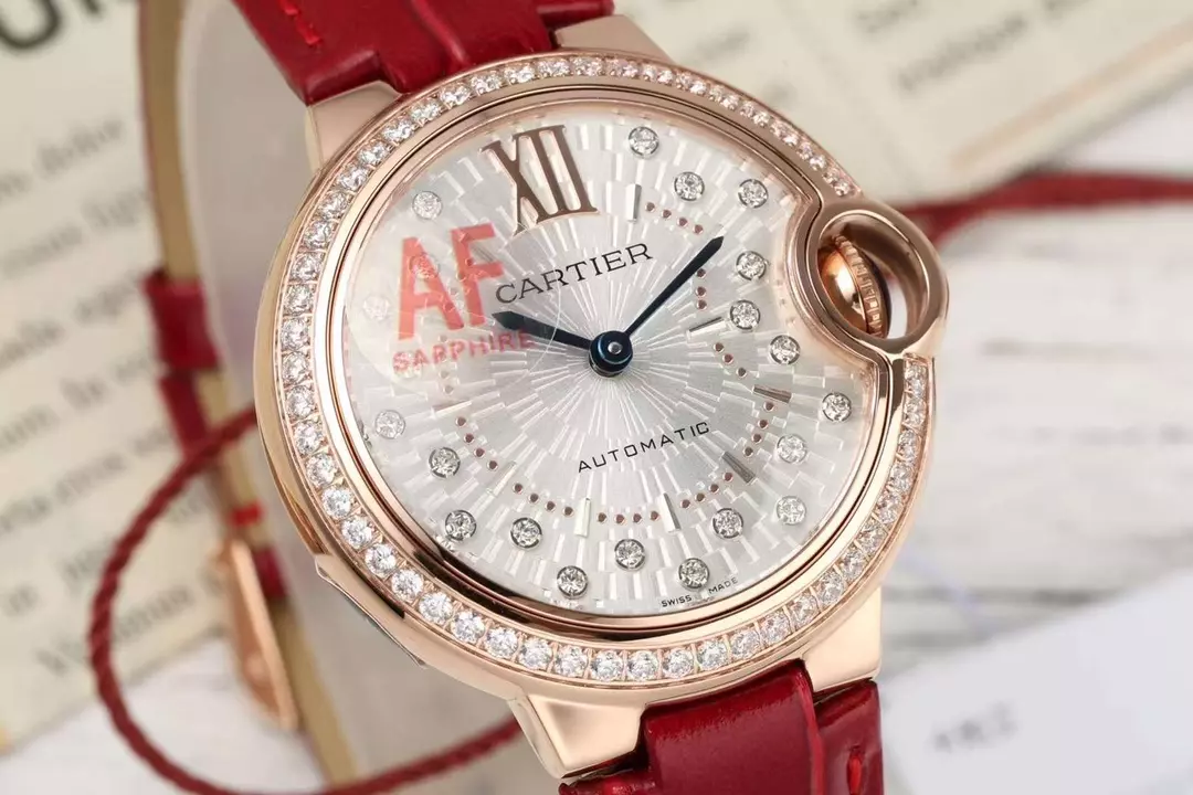 까르띠에 AF공장 까르띠에 발롱 브루 드 로즈골드 다이아 베젤 / 레드 가죽밴드 33mm SEIKO NH05A 21J 무브먼트 상세 이미지 3