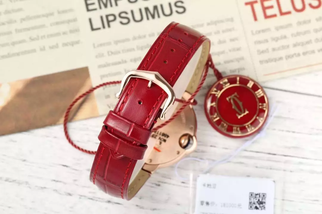 까르띠에 AF공장 까르띠에 발롱 브루 드 로즈골드 다이아 베젤 / 레드 가죽밴드 33mm SEIKO NH05A 21J 무브먼트 상세 이미지 9