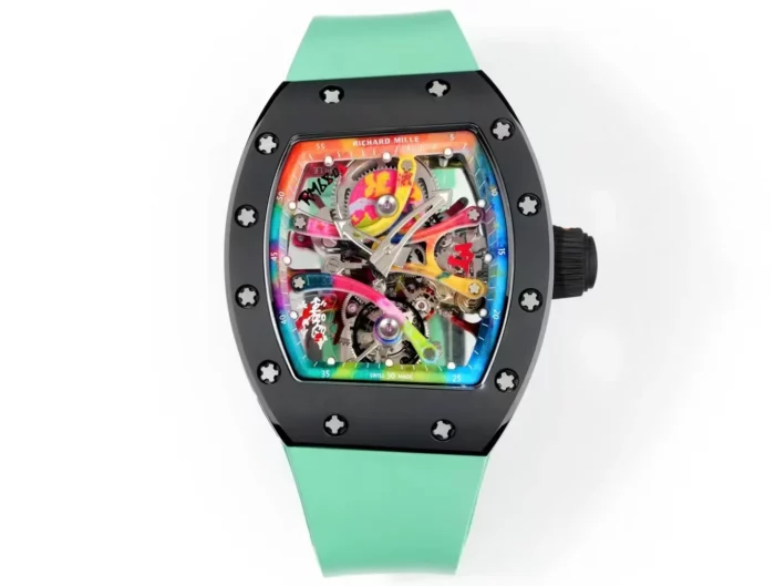 리차드밀 RM공장 리차드밀 RM68-01 시릴 콩고 투르비용 에디션 블랙 세라믹 그린 러버밴드 핸드와인드 투르비용 무브먼트 상세 이미지 1