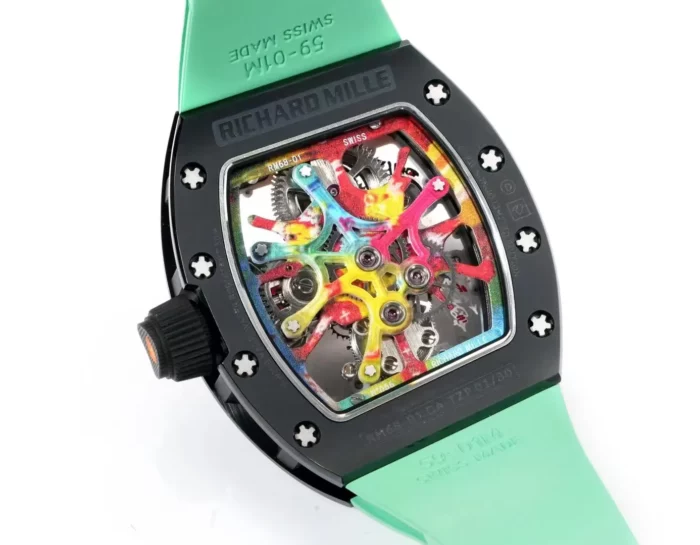 리차드밀 RM공장 리차드밀 RM68-01 시릴 콩고 투르비용 에디션 블랙 세라믹 그린 러버밴드 핸드와인드 투르비용 무브먼트 상세 이미지 7