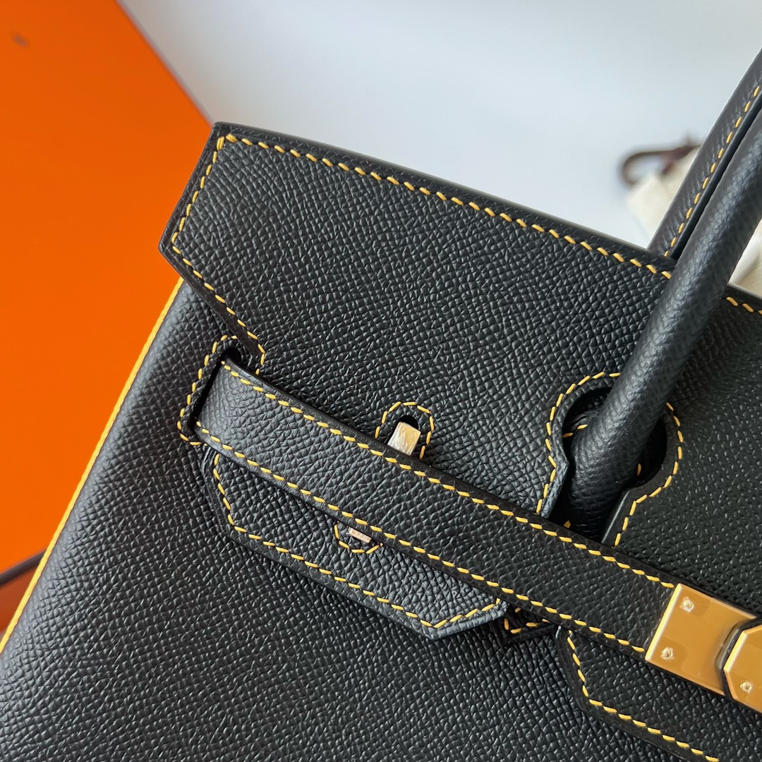에르메스 반수공 에르메스 버킨백 30 블랙 앰버 금장 스티치 토고가죽  상세 이미지 4