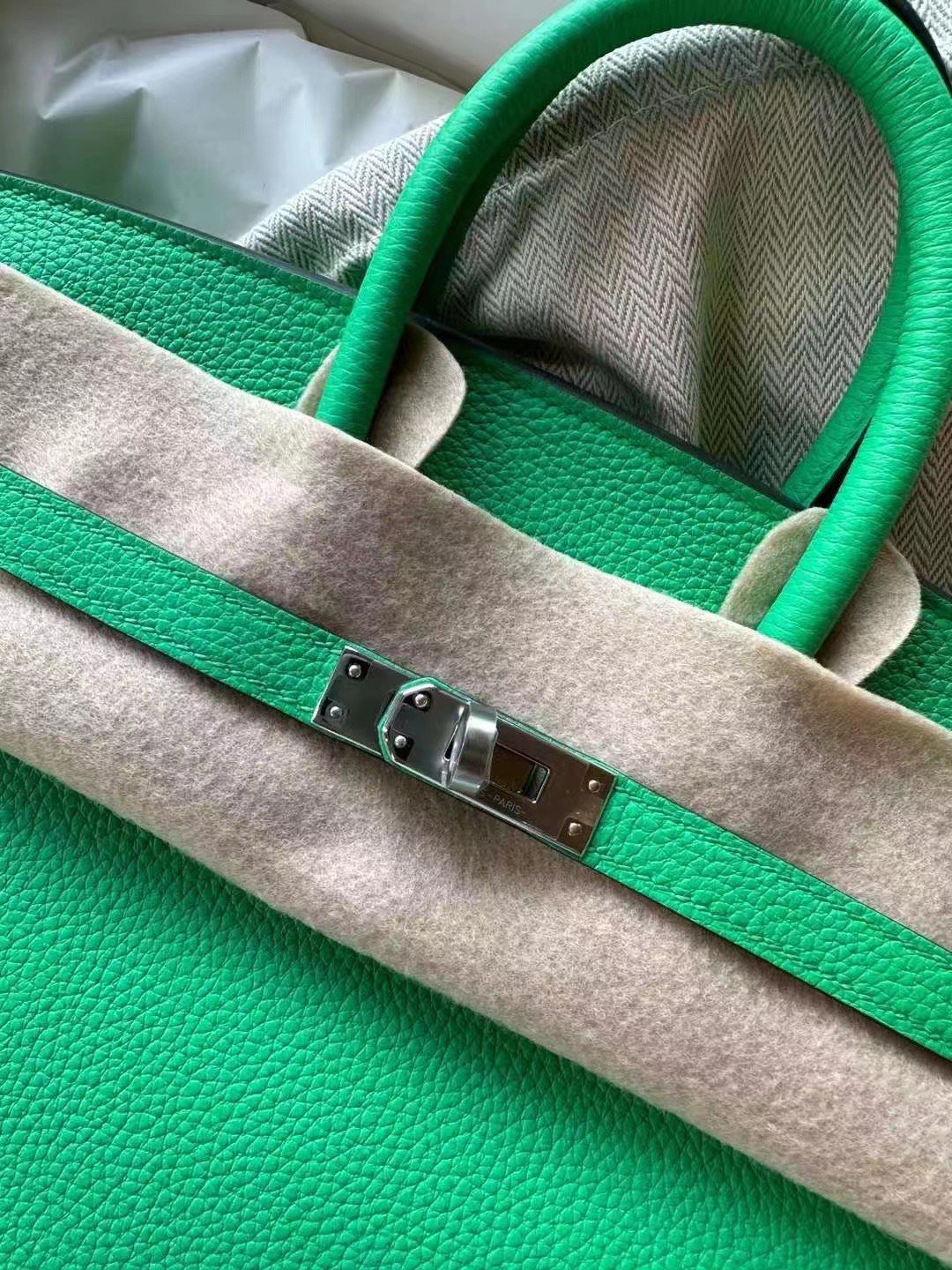 에르메스 반수공 에르메스 버킨백 25 그린 은장 토고가죽  상세 이미지 6