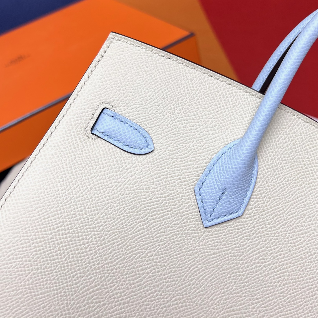 에르메스 반수공 에르메스 버킨백 25 화이트 포그블루 은장 엡송  상세 이미지 4