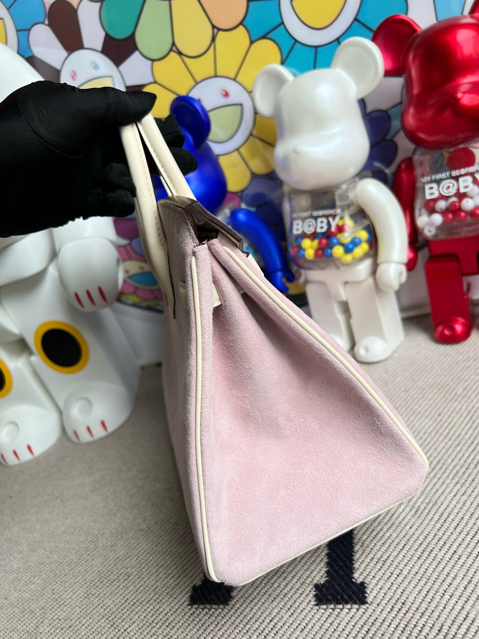 에르메스 반수공 에르메스 버킨백 25 핑크퍼플 화이트 은장 스웨이드  상세 이미지 3