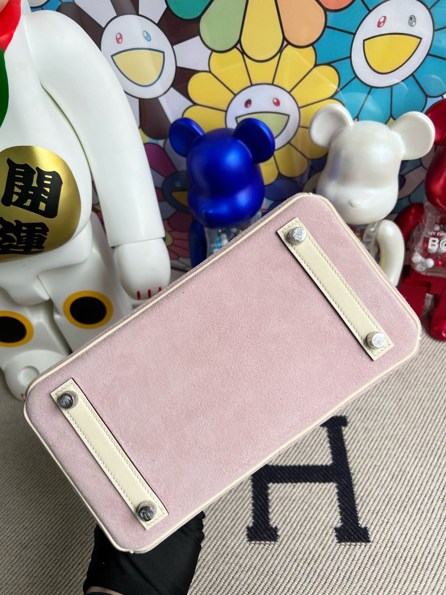 에르메스 반수공 에르메스 버킨백 25 핑크퍼플 화이트 은장 스웨이드  상세 이미지 4