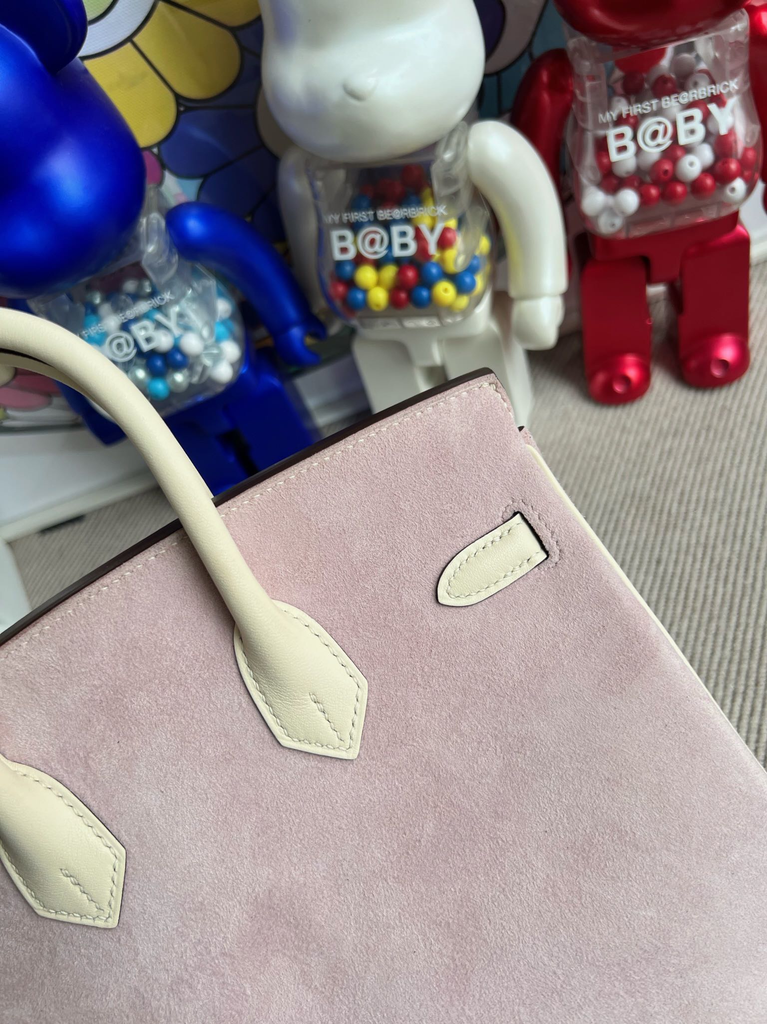 에르메스 반수공 에르메스 버킨백 25 핑크퍼플 화이트 은장 스웨이드  상세 이미지 5