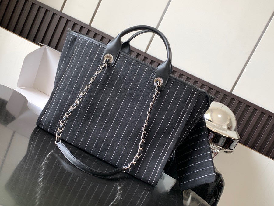 샤넬 지존샵 샤넬 시즌 스트라이프 도빌백 토트 숄더 블랙 투톤 A66941  상세 이미지 3