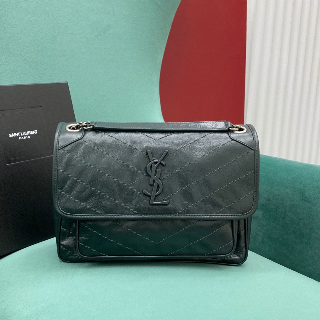 생로랑 공장 생로랑 여성 니키 미디움 체인 숄더백 다크 그린 498894 Size :  28 x 14 x 20 cm 상세 이미지 1