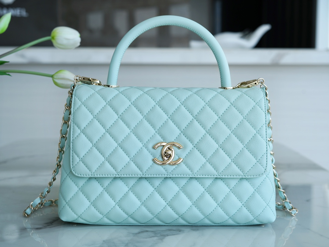 샤넬 팬더샵 샤넬 23P 코코 핸들 탑 핸들백 미디움 티파니 블루 금장 사이즈 29cm 상세 이미지 1