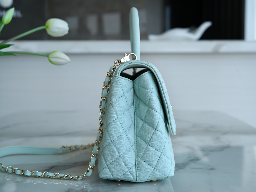 샤넬 팬더샵 샤넬 23P 코코 핸들 탑 핸들백 미디움 티파니 블루 금장 사이즈 29cm 상세 이미지 5