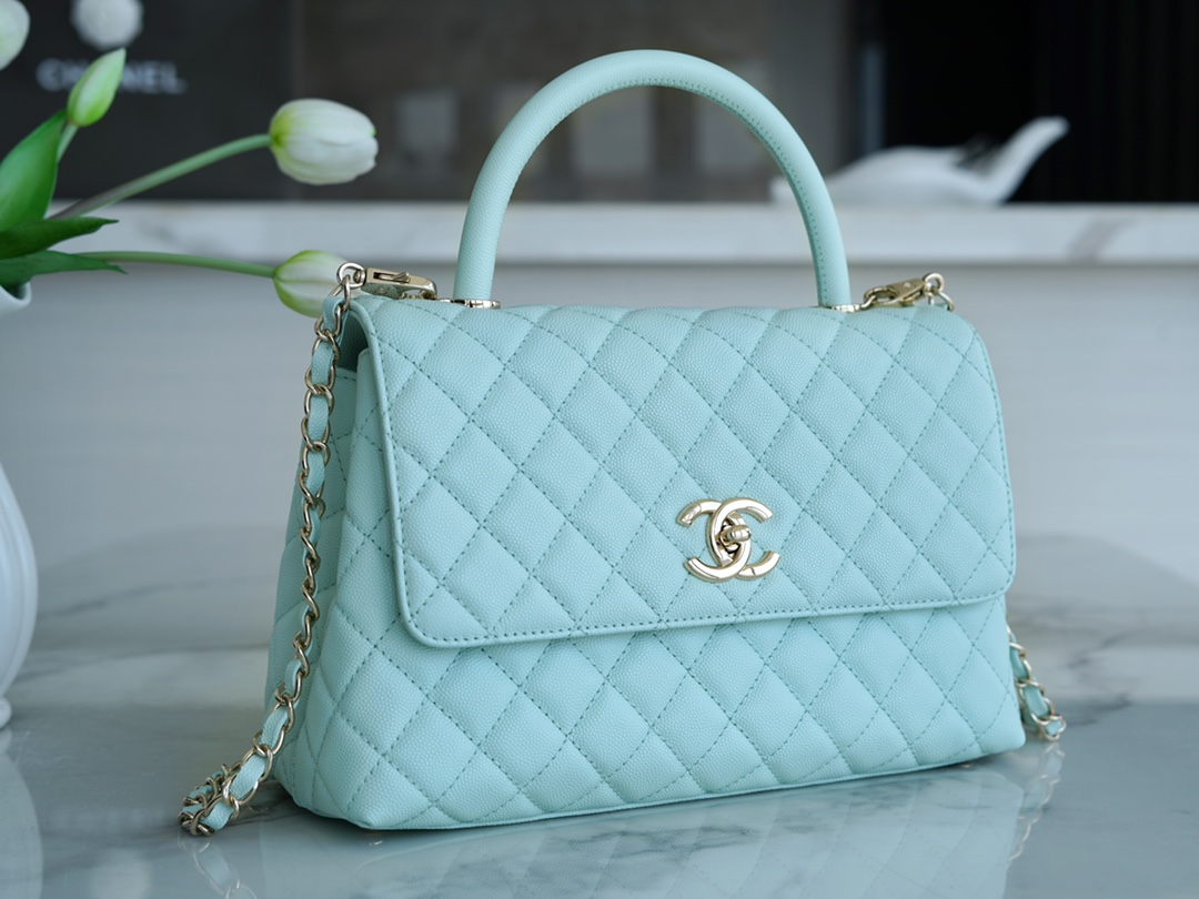 샤넬 팬더샵 샤넬 23P 코코 핸들 탑 핸들백 미디움 티파니 블루 금장 사이즈 29cm 상세 이미지 6