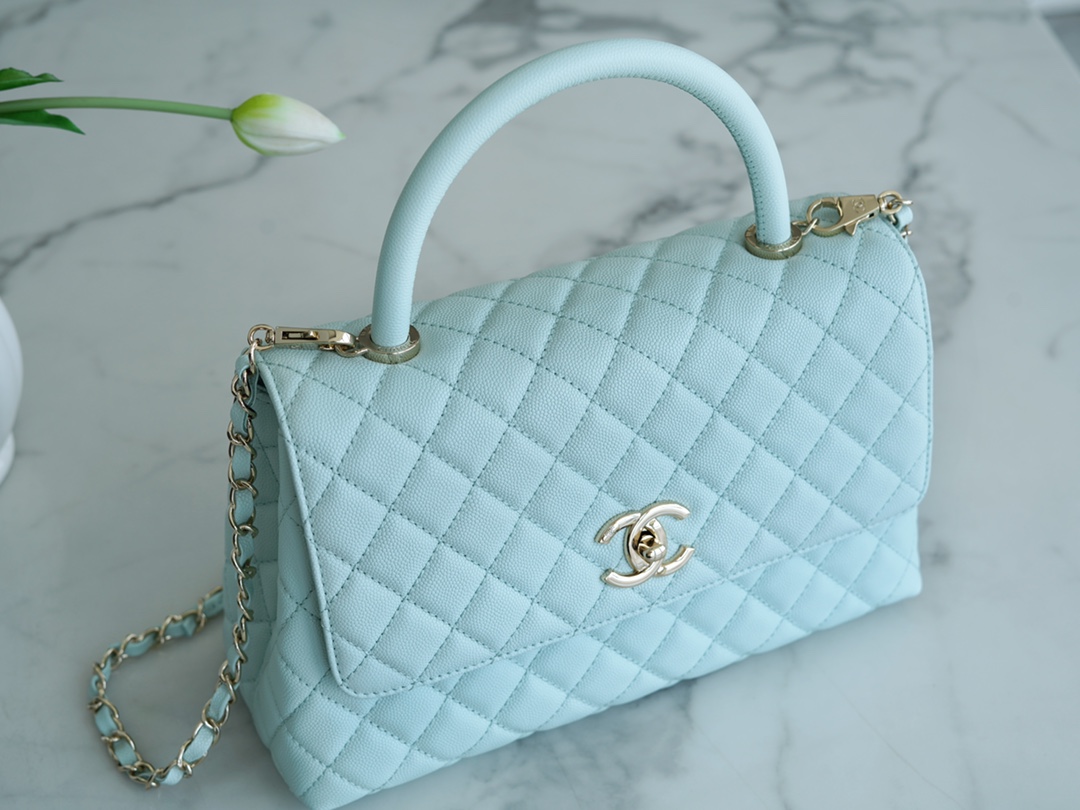 샤넬 팬더샵 샤넬 23P 코코 핸들 탑 핸들백 미디움 티파니 블루 금장 사이즈 29cm 상세 이미지 7