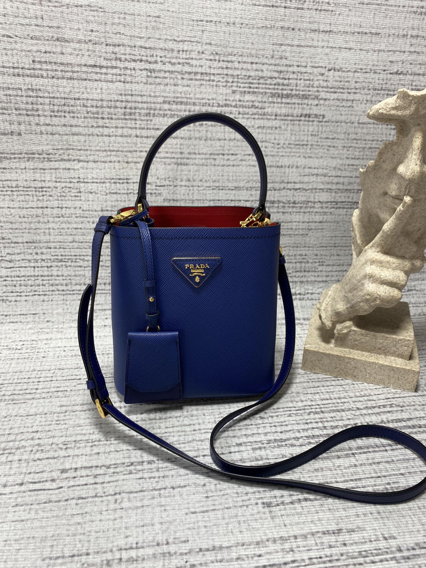 프라다 프라다 사피아노 파니에 두블레 스몰 토트 숄더백 네이비 1BA217 18×8.5×11cm 상세 이미지 2