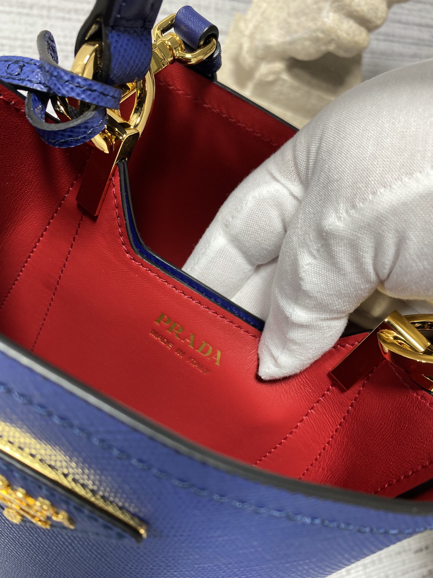 프라다 프라다 사피아노 파니에 두블레 스몰 토트 숄더백 네이비 1BA217 18×8.5×11cm 상세 이미지 3