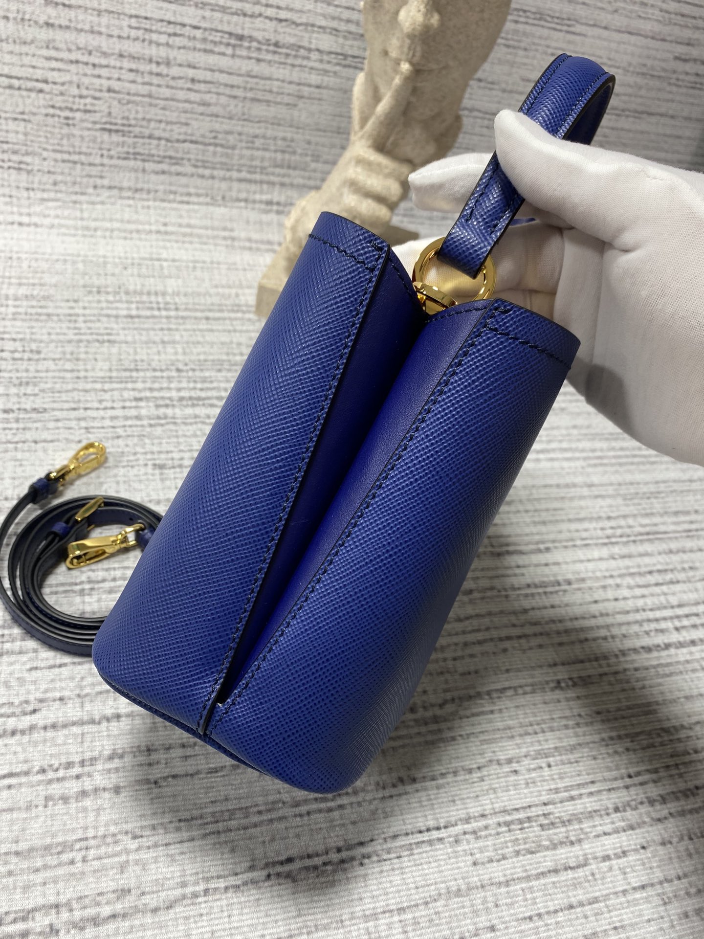 프라다 프라다 사피아노 파니에 두블레 스몰 토트 숄더백 네이비 1BA217 18×8.5×11cm 상세 이미지 5