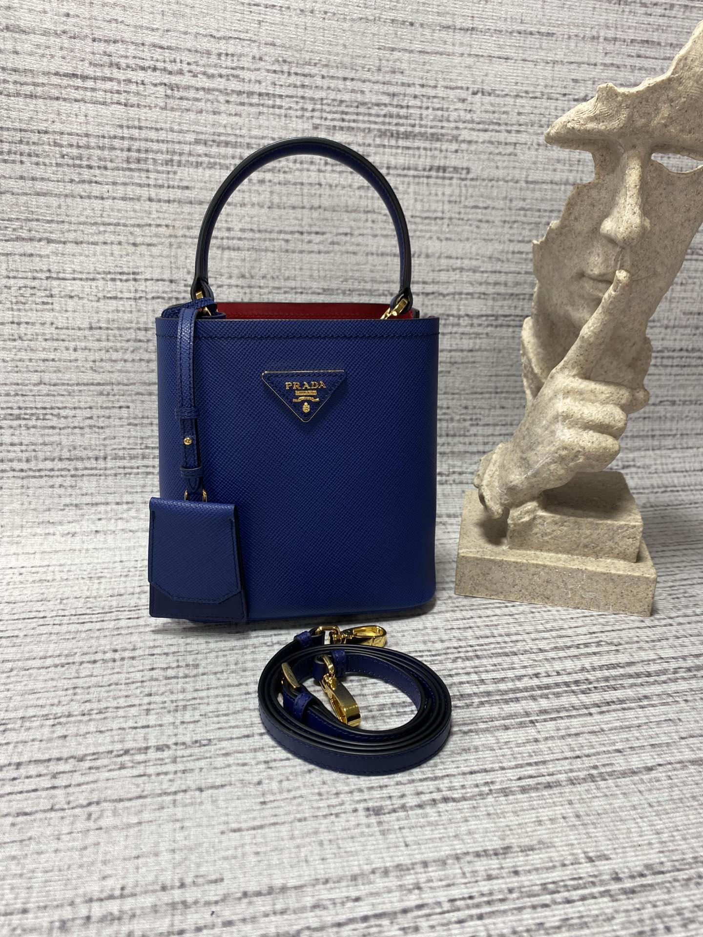 프라다 프라다 사피아노 파니에 두블레 스몰 토트 숄더백 네이비 1BA217 18×8.5×11cm 상세 이미지 6