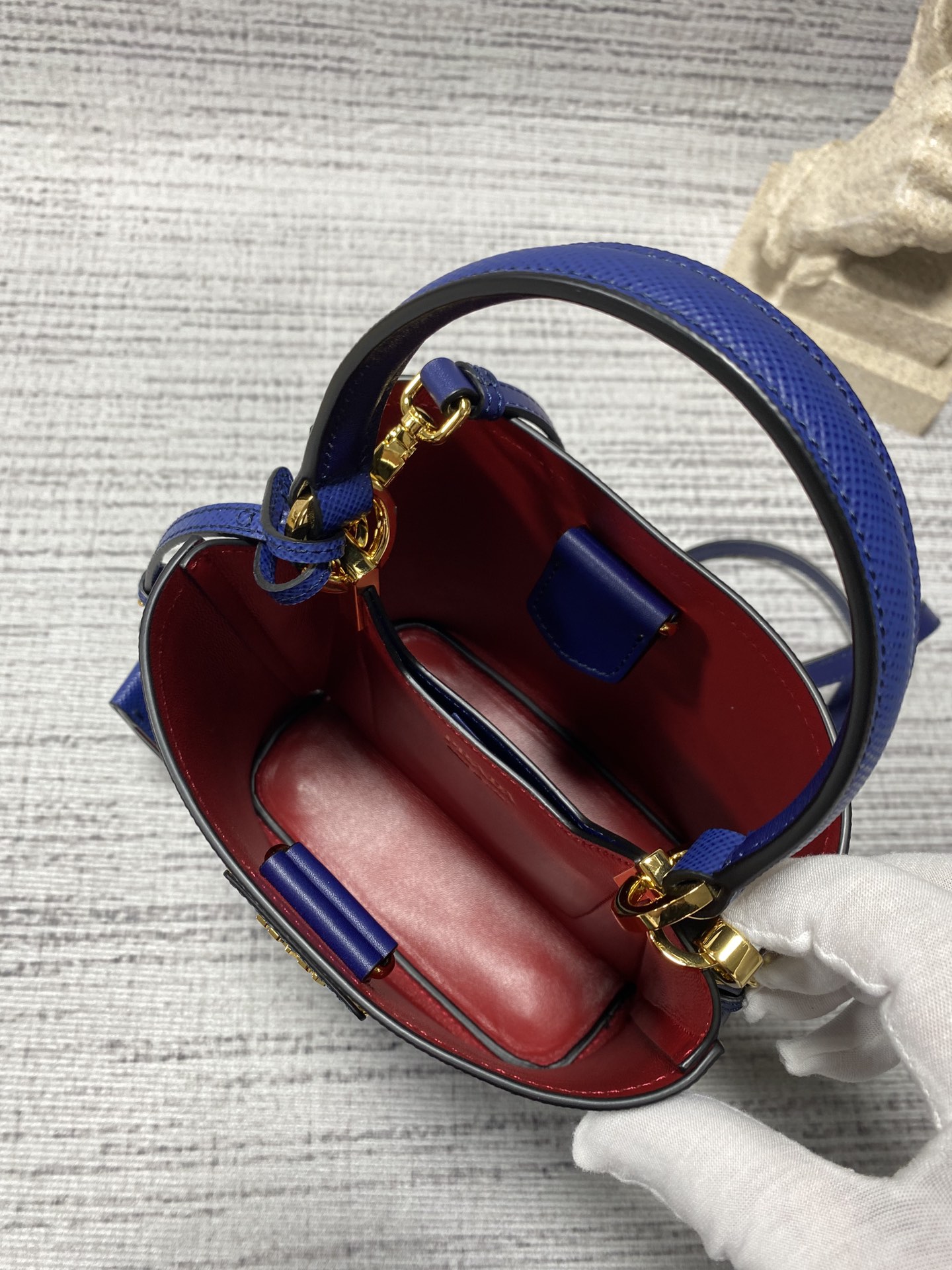 프라다 프라다 사피아노 파니에 두블레 스몰 토트 숄더백 네이비 1BA217 18×8.5×11cm 상세 이미지 7