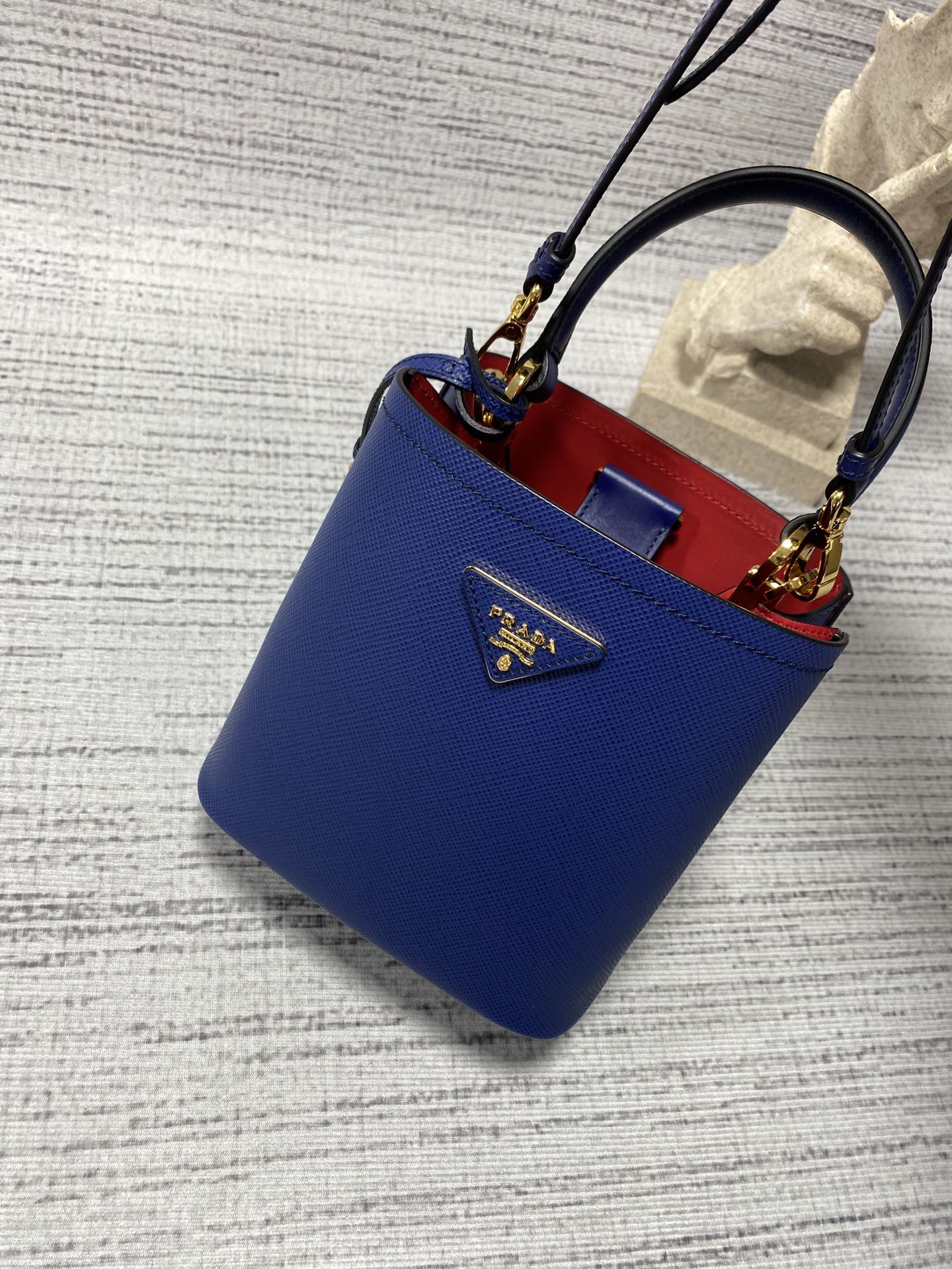 프라다 프라다 사피아노 파니에 두블레 스몰 토트 숄더백 네이비 1BA217 18×8.5×11cm 상세 이미지 8