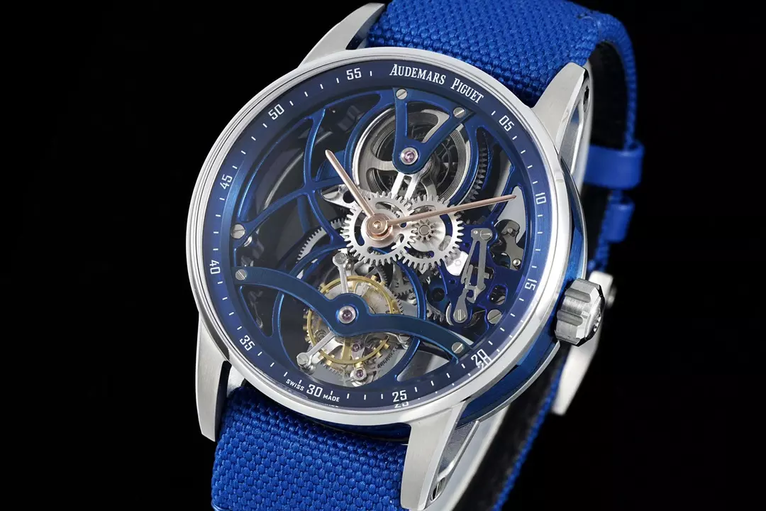 오데마피게 APP공장 오데마피게 코드 11.59 플라잉 투르비용 크로노그래프 스틸 블루 Ref. 26600 커스텀 AP 2948 칼리버 수동 와인딩 뚜르비옹 무브먼트 상세 이미지 3