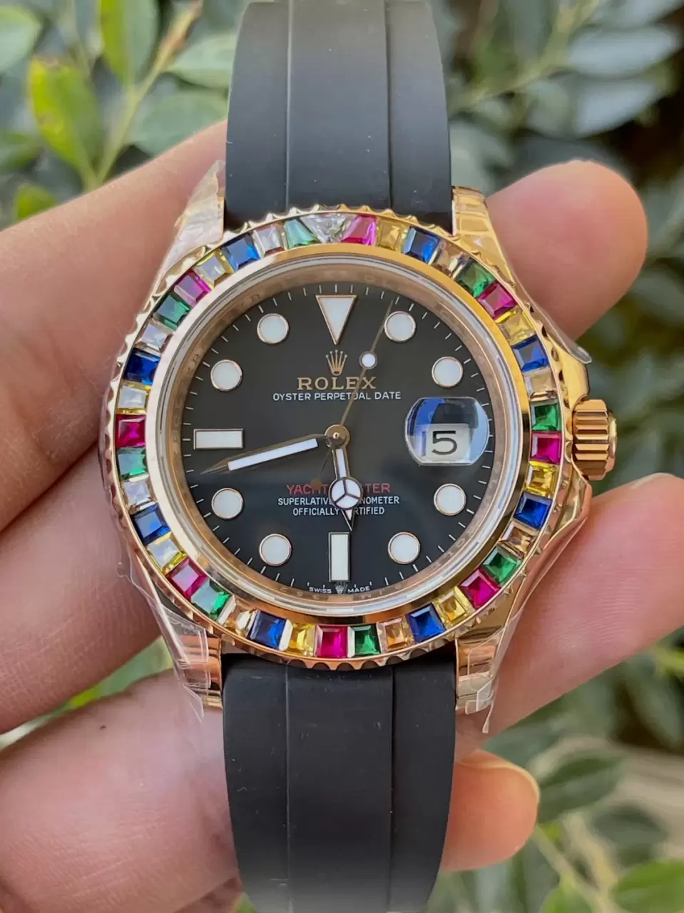 KF공장 롤렉스 요트마스터 로즈골드 금통 레인보우 다이아 베젤 116695SATS 상세 이미지 3
