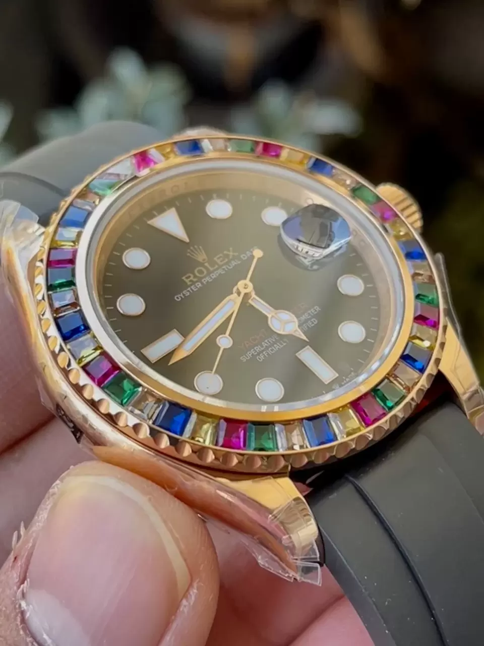 KF공장 롤렉스 요트마스터 로즈골드 금통 레인보우 다이아 베젤 116695SATS 상세 이미지 7