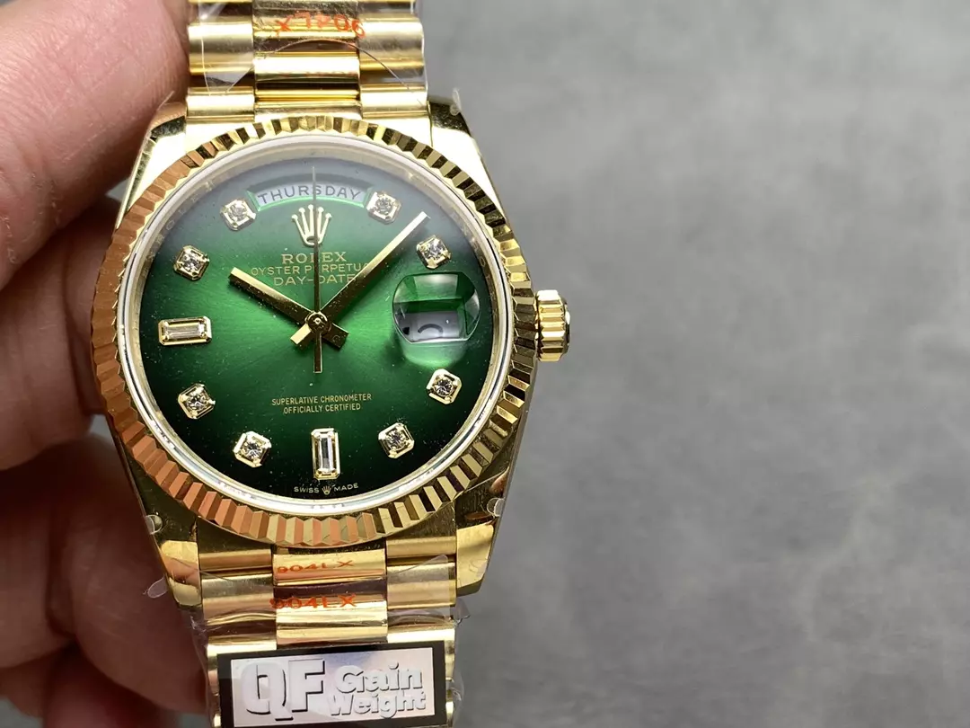 QF공장 롤렉스 데이데이트 그린 옴브레 다이얼 10P다이아 옐로우 골드 36mm 128238 상세 이미지 3