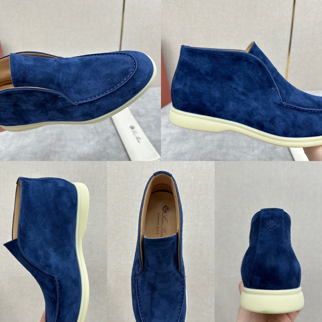 로로피아나 스웨이드 오픈 워크 처카 부츠 블루 상세 이미지 3