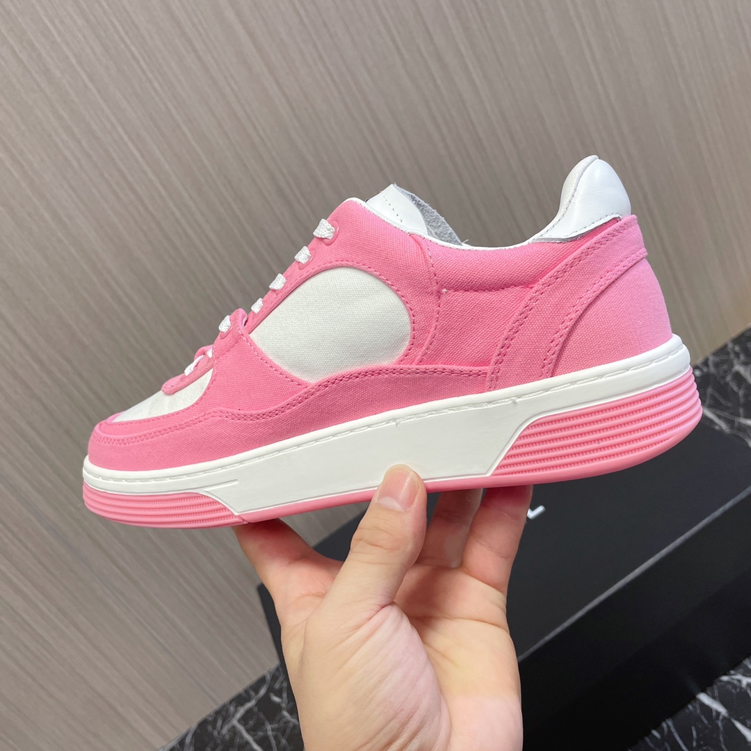 샤넬 스웨이드 키드스킨 & 핑크 화이트 스니커즈 상세 이미지 6