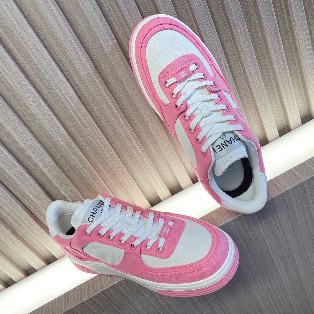 샤넬 스웨이드 키드스킨 & 핑크 화이트 스니커즈 상세 이미지 2