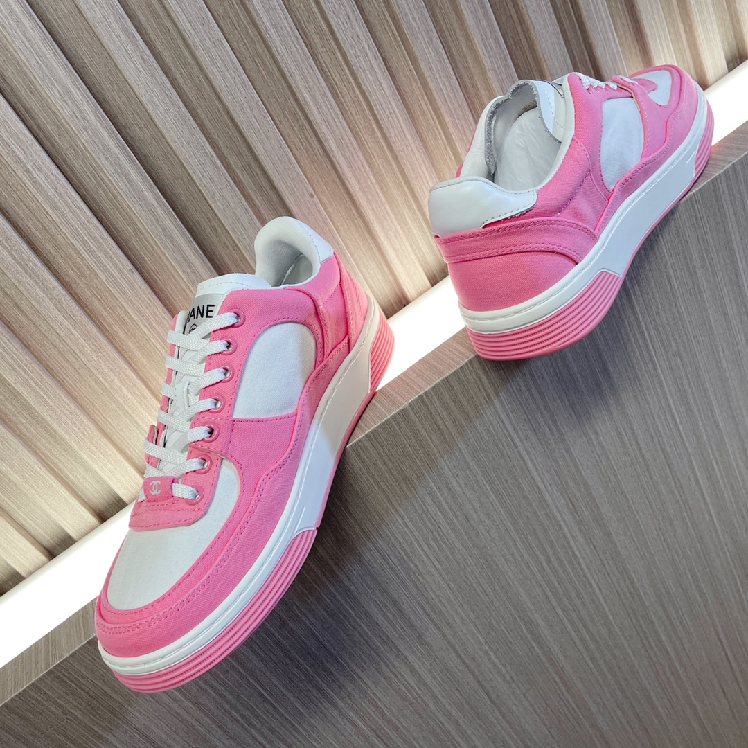 샤넬 스웨이드 키드스킨 & 핑크 화이트 스니커즈 상세 이미지 5