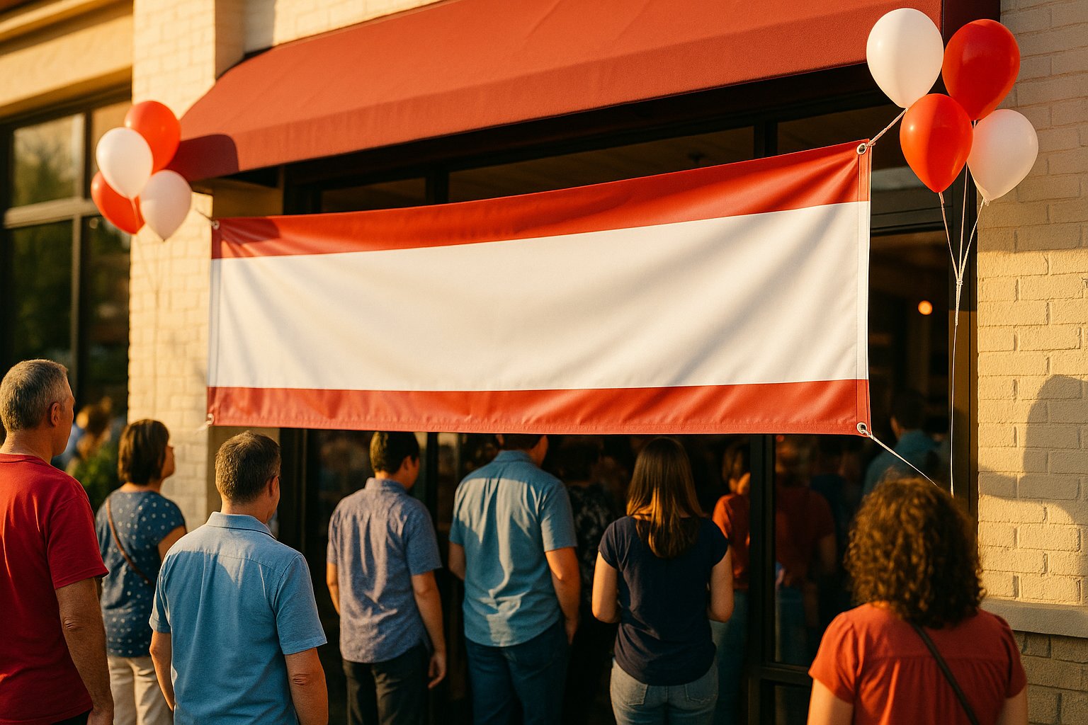Vinyl banner mock: Grand opening · restaurant