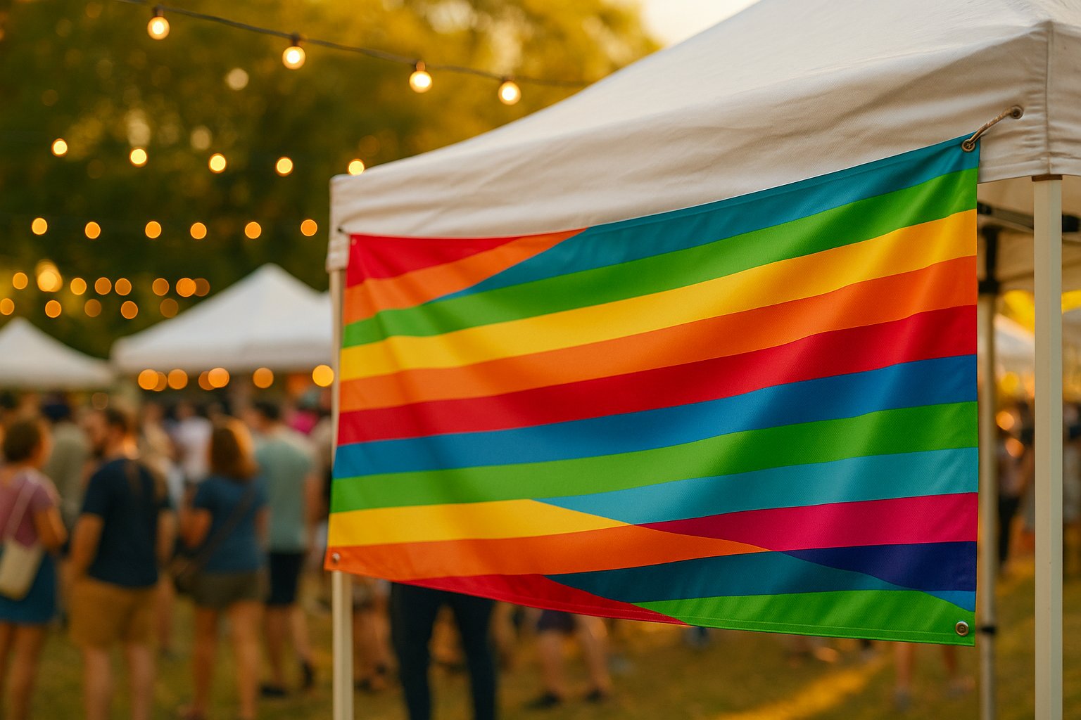 Vinyl banner mock: Festival · vendor tent