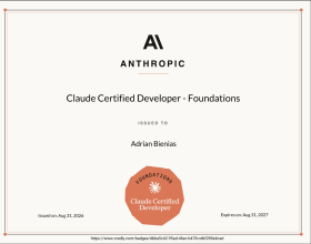 Anthropic'owy certyfikat CCDV-F dla Adriana Bieniasa