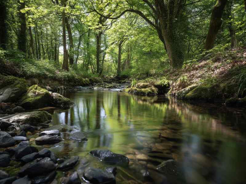 Visitors relaxing beside calm water in Tramore Valley Park, Cork, enjoying open green space, trees, and scenic walking paths.
