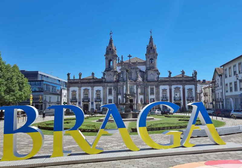 A panoramic view of Braga, Portugal, showcasing the city's historic architecture and vibrant atmosphere.