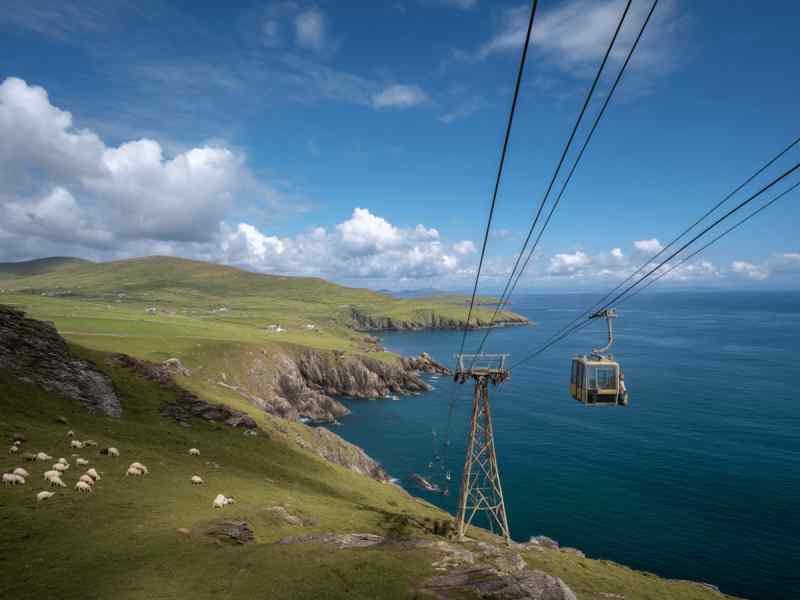 Cable car suspended over the ocean on the Dursey Island Cable Car route along the West Cork coastline in Ireland.